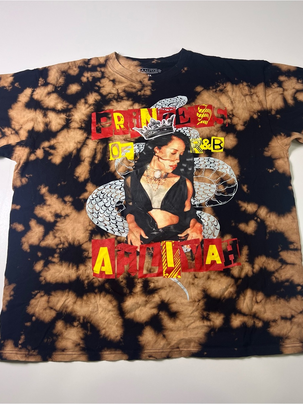 Aaliyah Princess of R&B Bleach Tie Dye Graphic Tee Shirt Plus Size 1X